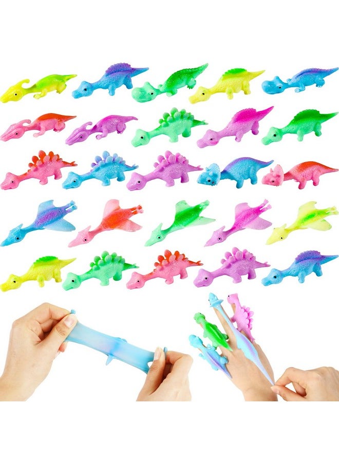 25 Pack Slingshot Dinosaur Finger Toys, Sticky Squishy Dinosaurs Fidget Mini Rubber Dino Finger Flying Dinosaur Launch Animal Stretchy Toy Flying Games Party Toys