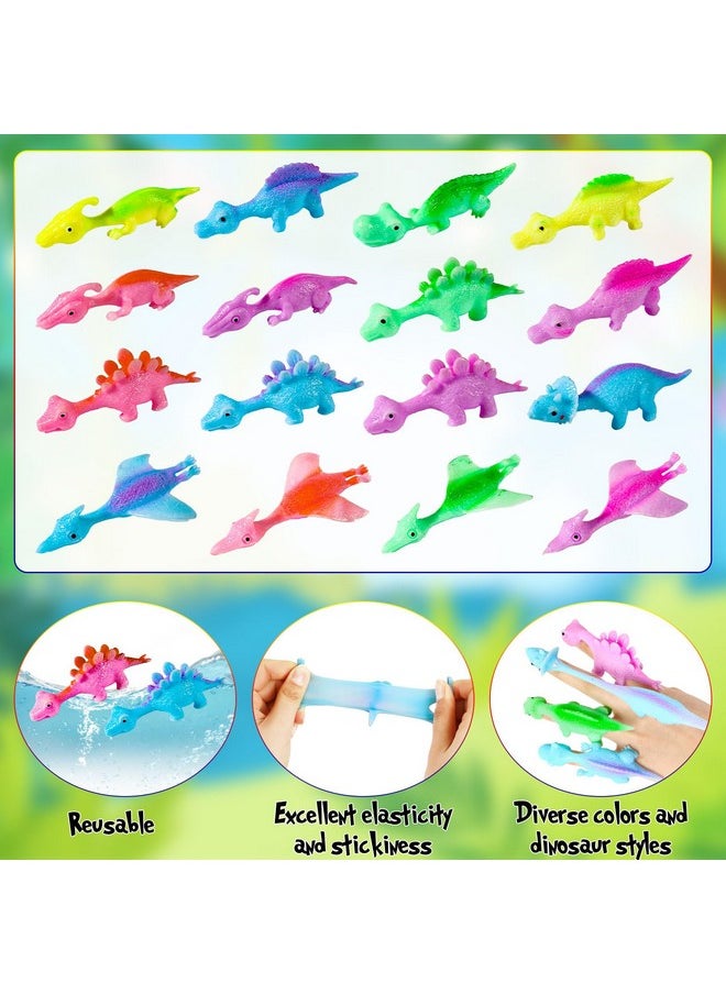 25 Pack Slingshot Dinosaur Finger Toys, Sticky Squishy Dinosaurs Fidget Mini Rubber Dino Finger Flying Dinosaur Launch Animal Stretchy Toy Flying Games Party Toys