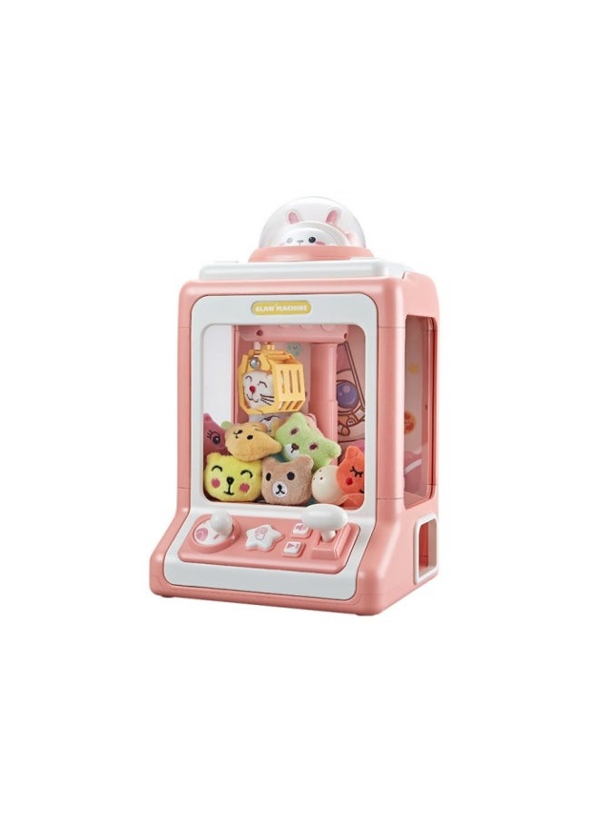 Mini Claw Machine Kids Candy Vending Grabber Toy, Electronic Arcade Game Machine with Adjustable Sound Music, Pink Prize Dispenser Toy with 10 Plush Dolls 10 Twist Egg for Kids Party Gift