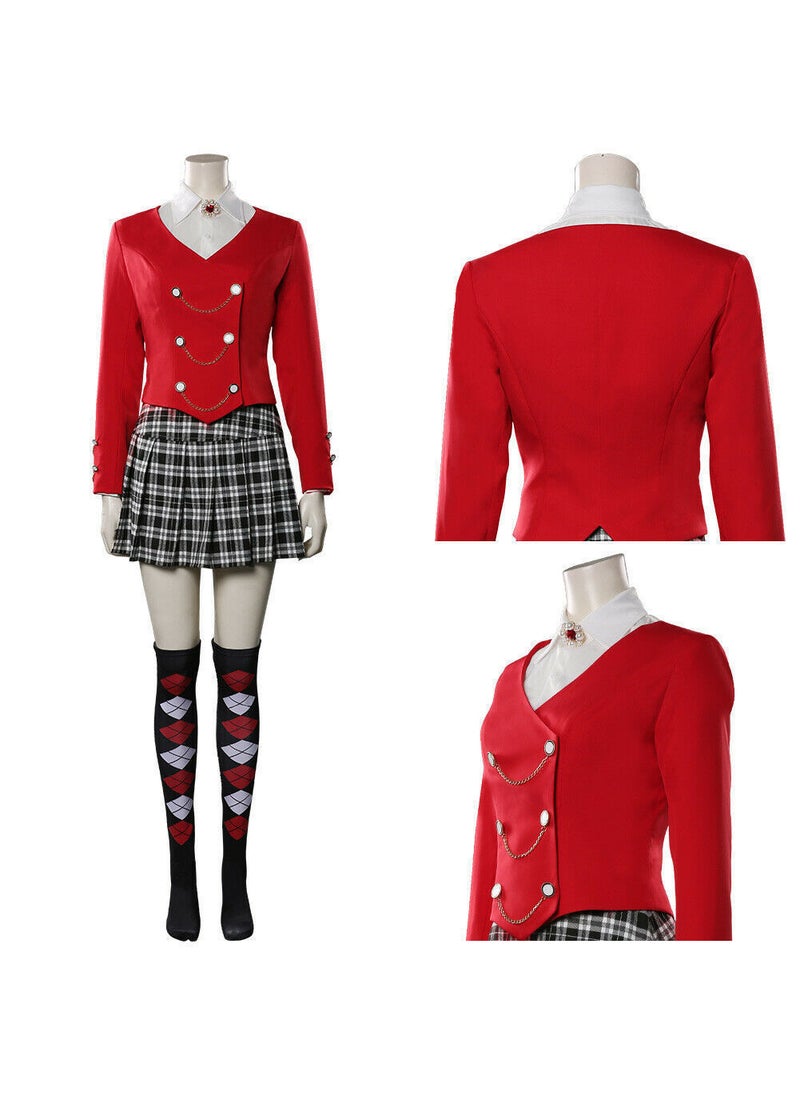 Veronica Sawyer Musical Cosplay Costume Red complete set with brooch: outwear + shirt + pants + necklace + socks