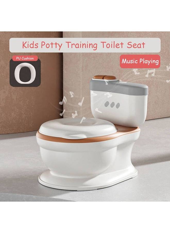 Kids Potty Training Toilet Seat Realistic Potty Training Seat for Toddlers Boys Girls with Soft PU Pad Wipe Storage Music Playing Function