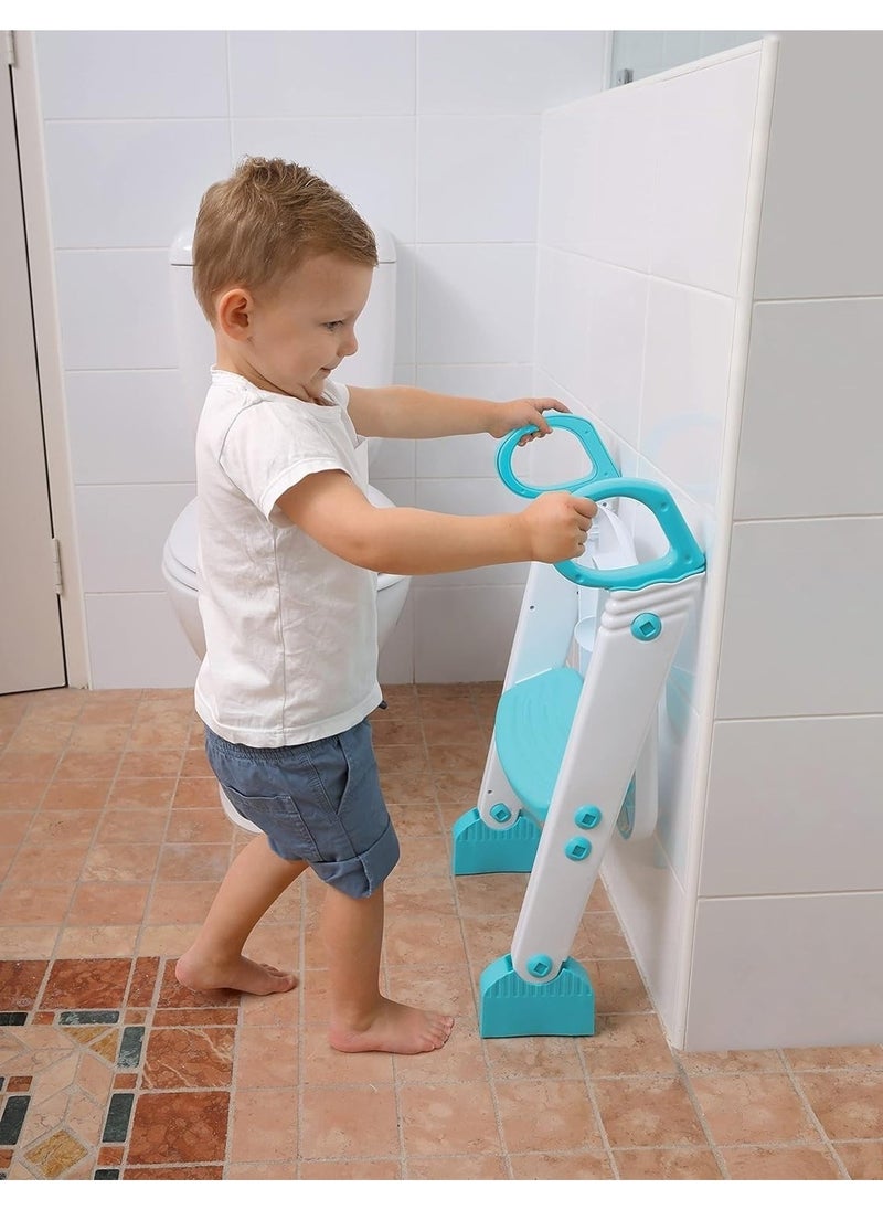 Potty Training Seat with Step Stool Ladder, Foldable Potty Training Toilet for Kids Boys Girls Toddlers-Comfortable Cushion Safe Handle Anti-Slip (Blue/Grey)