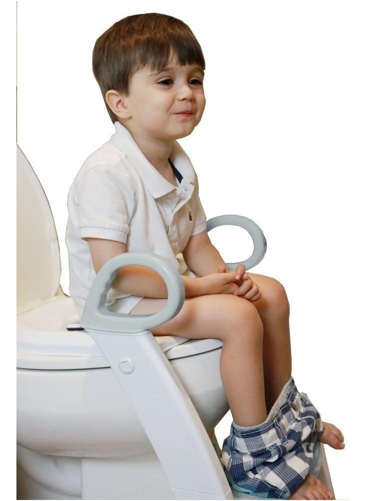 Potty Training Seat with Step Stool Ladder, Foldable Potty Training Toilet for Kids Boys Girls Toddlers-Comfortable Cushion Safe Handle Anti-Slip (Blue/Grey)