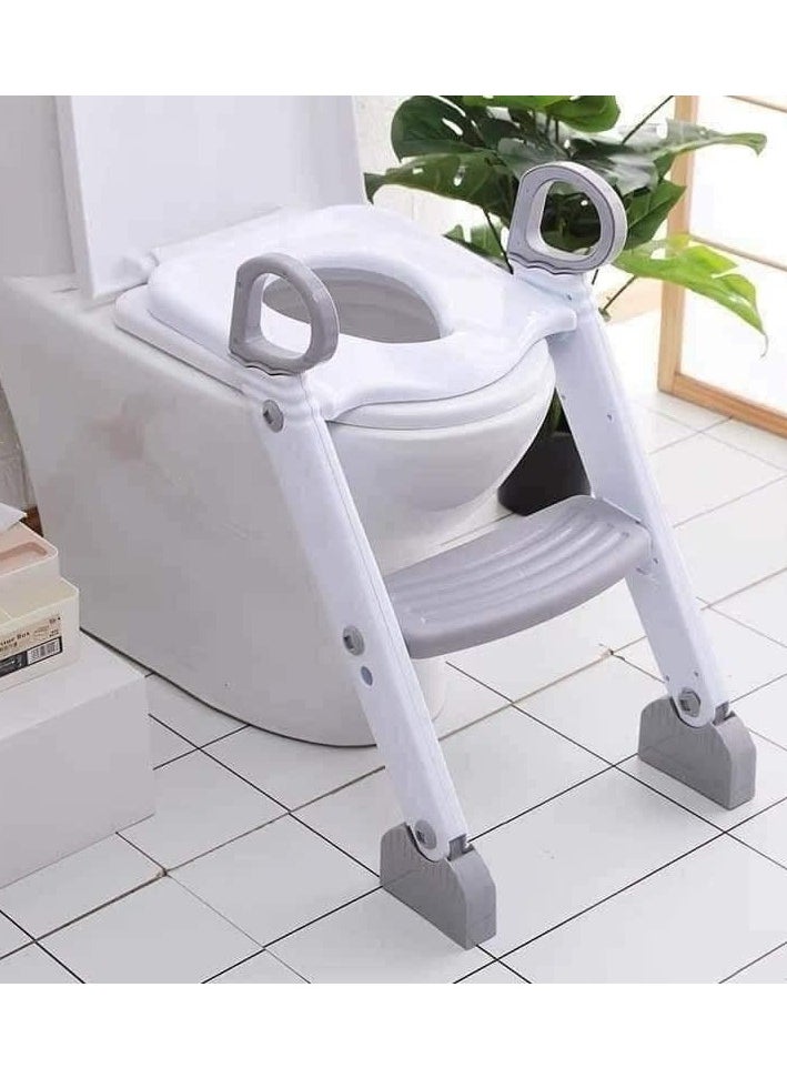 Potty Training Seat with Step Stool Ladder, Foldable Potty Training Toilet for Kids Boys Girls Toddlers-Comfortable Cushion Safe Handle Anti-Slip (Blue/Grey)