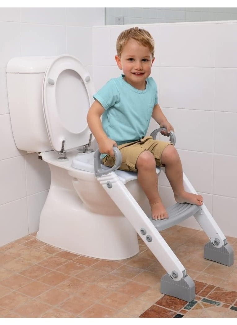 Potty Training Seat with Step Stool Ladder, Foldable Potty Training Toilet for Kids Boys Girls Toddlers-Comfortable Cushion Safe Handle Anti-Slip (Blue/Grey)