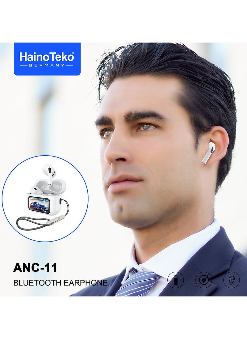 Haino Teko ANC11 Bluetooth Earphones With Digital Display Active Noise Cancellation Super Clear Microphone and Deep Bass Comaptible With Android Mobiles and Tablets