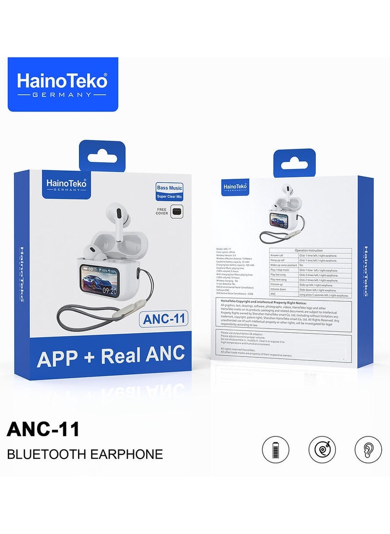 Haino Teko ANC11 Bluetooth Earphones With Digital Display Active Noise Cancellation Super Clear Microphone and Deep Bass Comaptible With Android Mobiles and Tablets