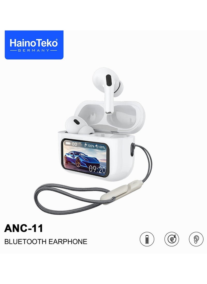 Haino Teko ANC11 Bluetooth Earphones With Digital Display Active Noise Cancellation Super Clear Microphone and Deep Bass Comaptible With Android Mobiles and Tablets