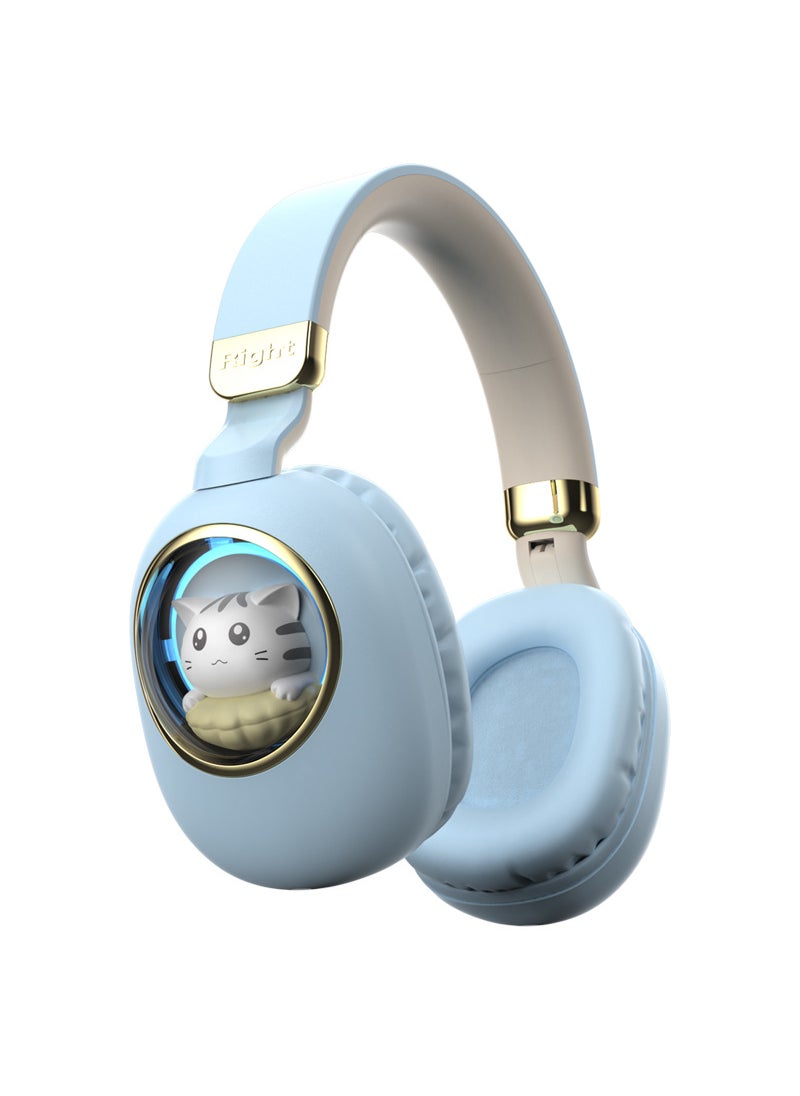 Kids Bluetooth Headphones with Cute Lighting and Foldable Design Blue Upgraded Latch Gold Plated