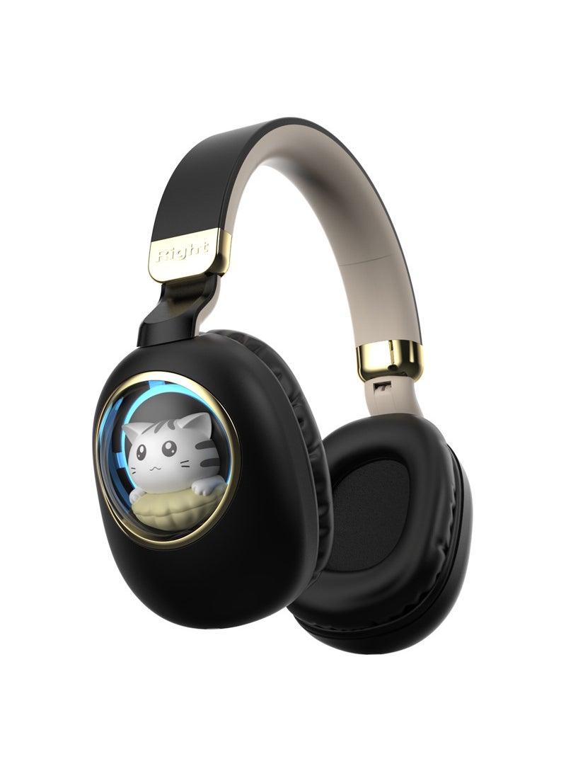 Kids Bluetooth Headphones with Cute Lighting and Foldable Design Black Upgraded Latch Gold Plated