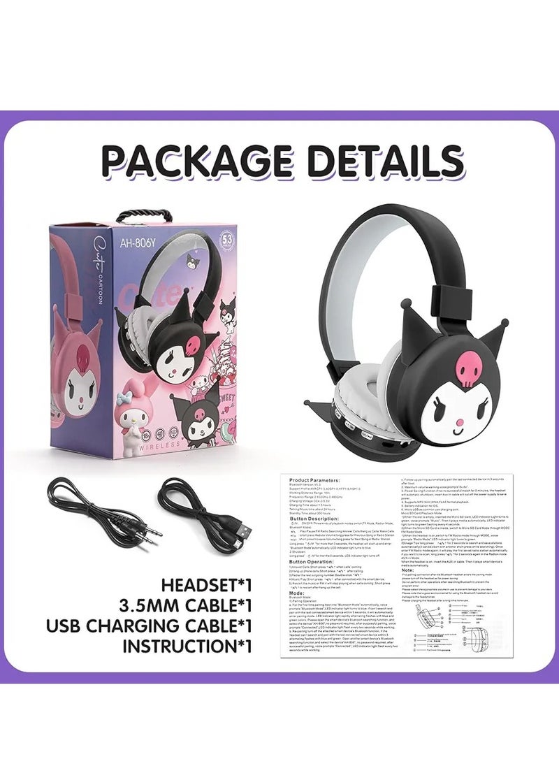 Kuromi Cartoon Wireless Bluetooth Headphones Mic Built-In Kids Gift Box Headset