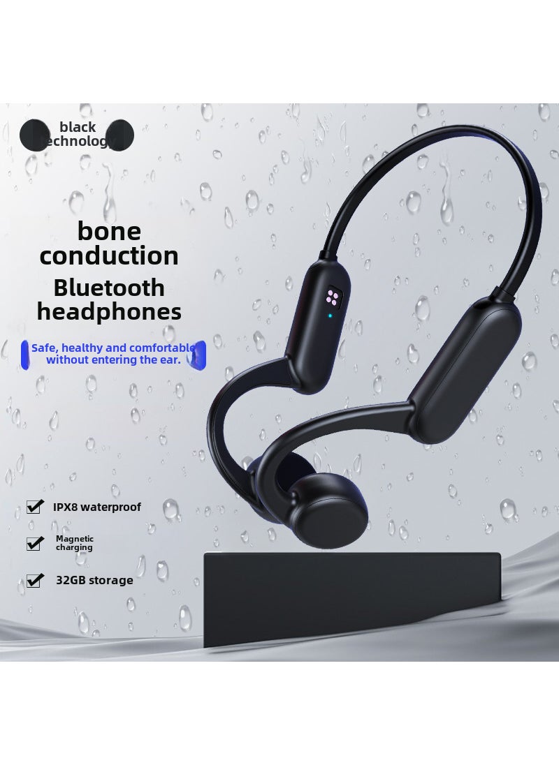 32GB Bone Conduction Bluetooth Sports Headset Long Battery Waterproof Knight Black