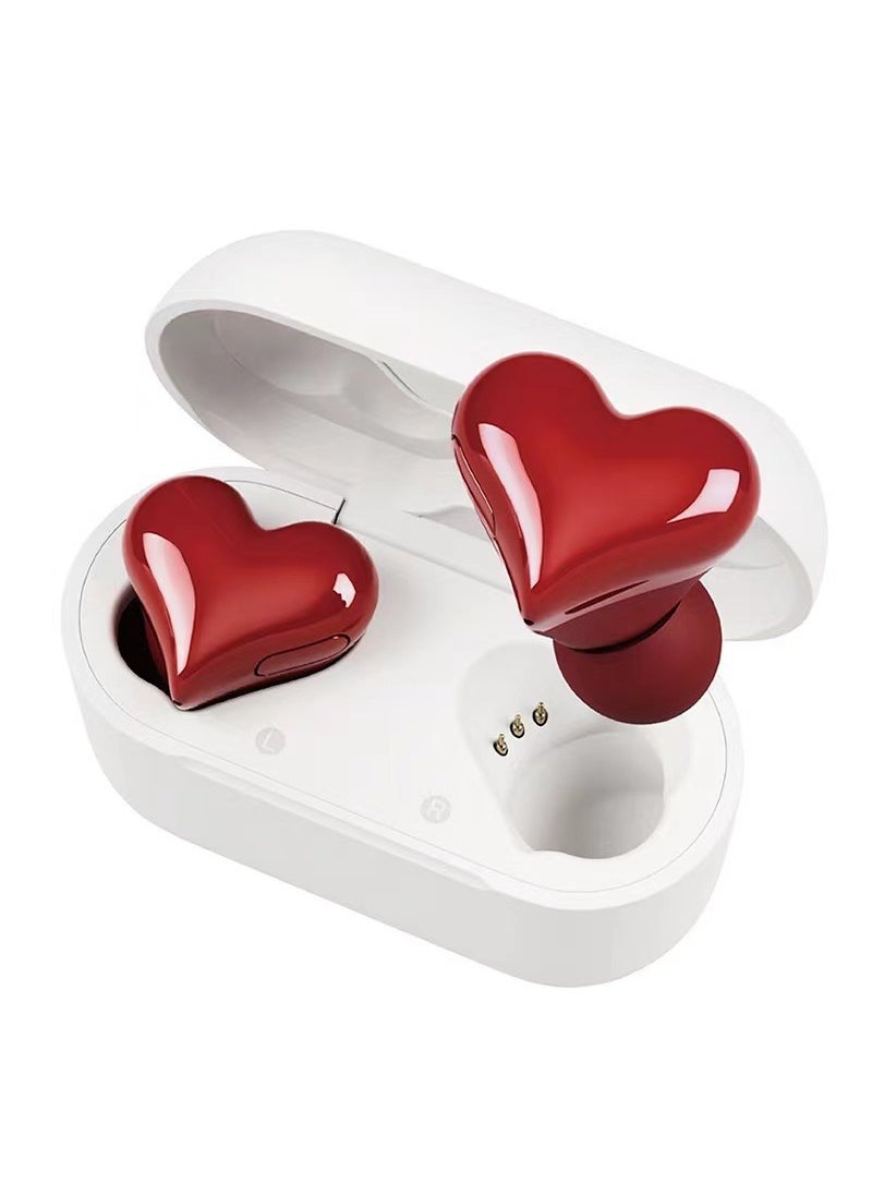 Heart-Shaped Bluetooth Earbuds Long Battery Life Love red-waterproof + transparent noise reduction