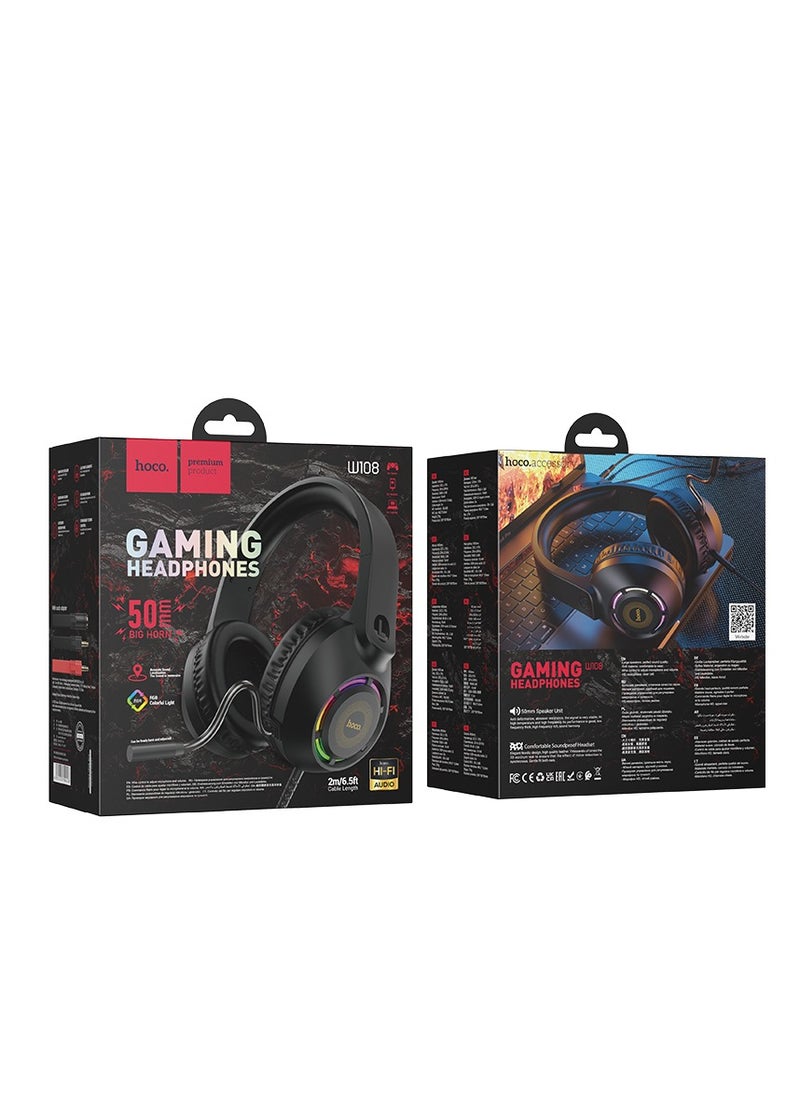 hoco W108 Over-Ear Gaming Headset – 50mm Drivers, USB+3.5mm Plug, Omnidirectional Microphone