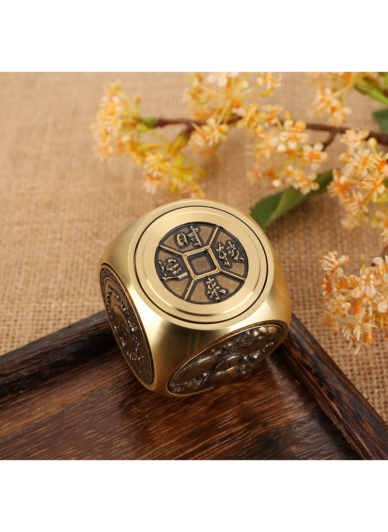 Brass Handheld Spinner Money Reliever Craft Large [Five Emperors Money-Lucky Money] Three-dimensional Six-sided