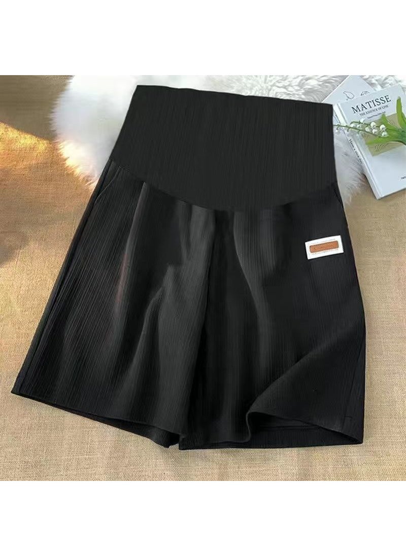 Summer Maternity Shorts Ice Silk Loose Fit Quality-[Black]]