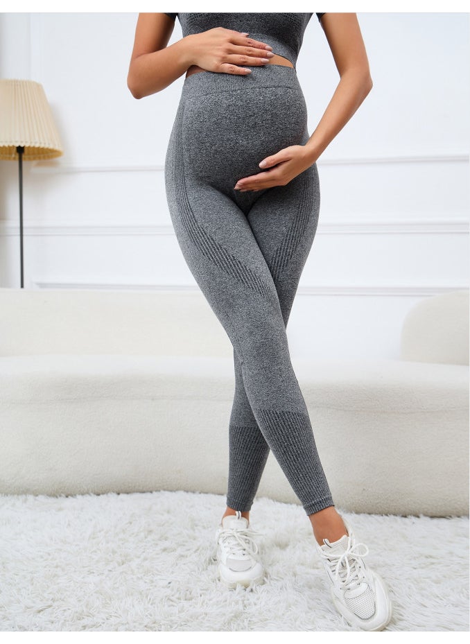 Korean Maternity Leggings Slim High Waist Yoga Pants Black and gray