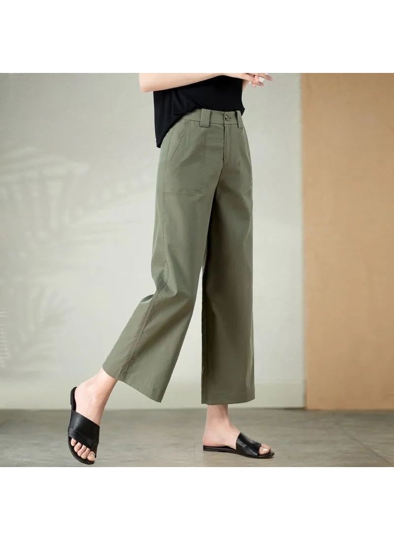 1 x 5 pcs 2023 Spring Summer High-Waist Khaki Palazzo Pants Green