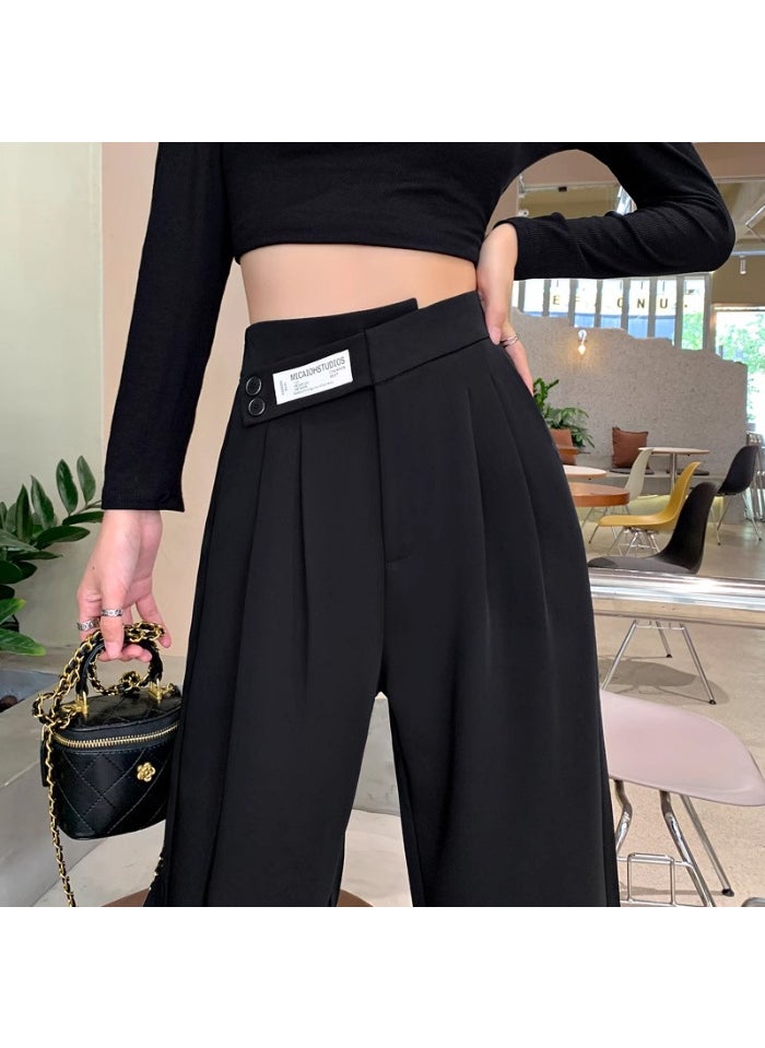 High Waist Pleated Black Trousers for Women Black