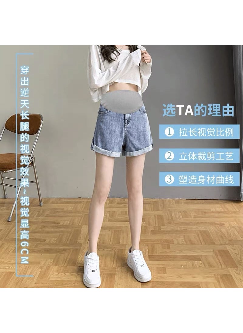 Maternity Denim Shorts Summer Thin Trendy Casual Loose Black