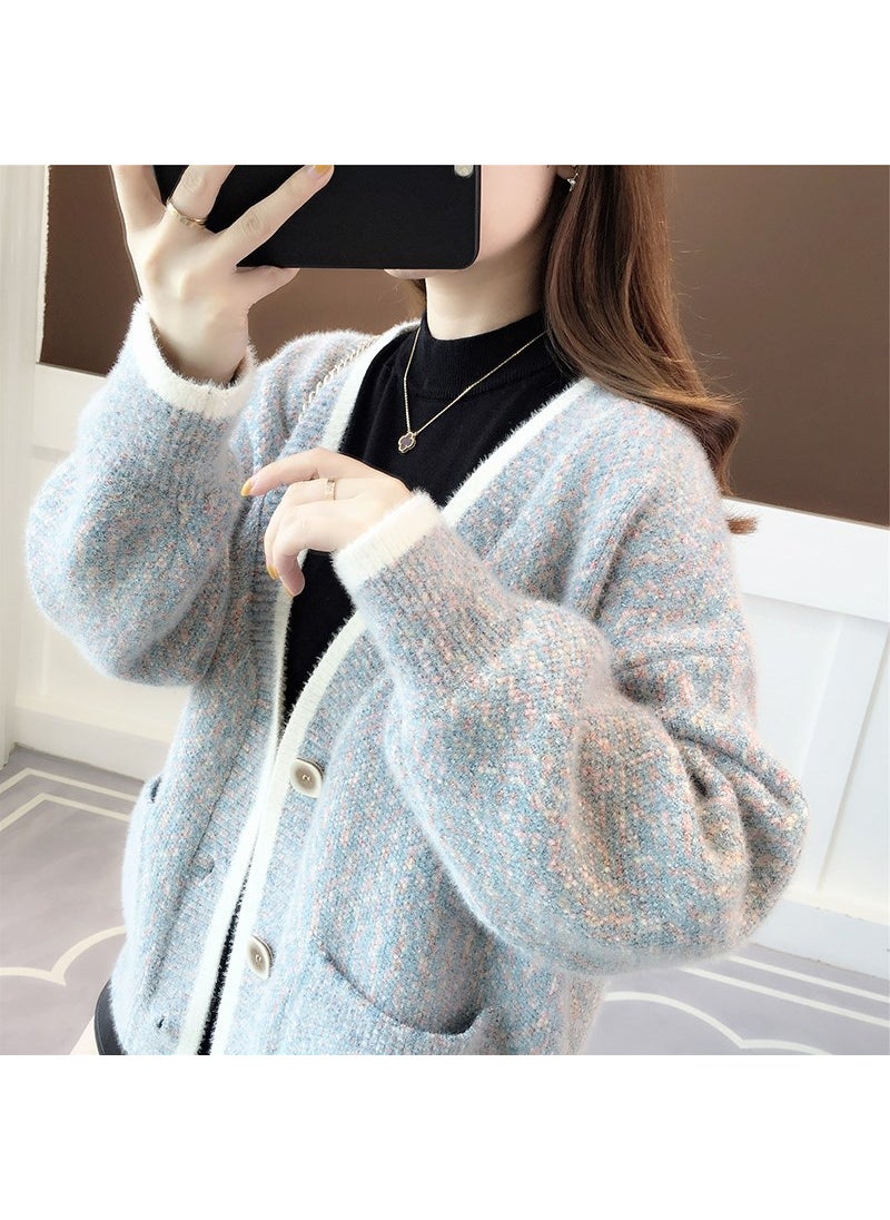 Autumn 2024 New Explosions Women's Sweater Loose Outer Wear Knitted Cardigan Early Autumn Mink Velvet Jacket