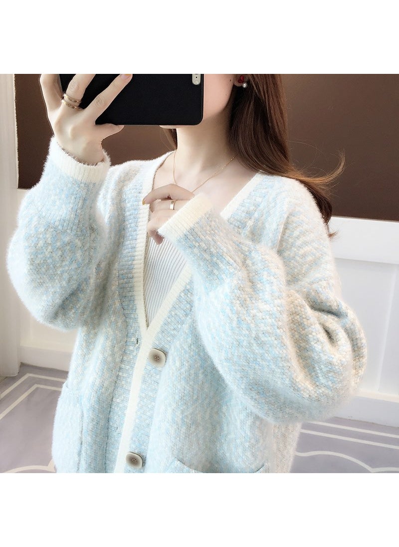 Autumn 2024 New Explosions Women's Sweater Loose Outer Wear Knitted Cardigan Early Autumn Mink Velvet Jacket