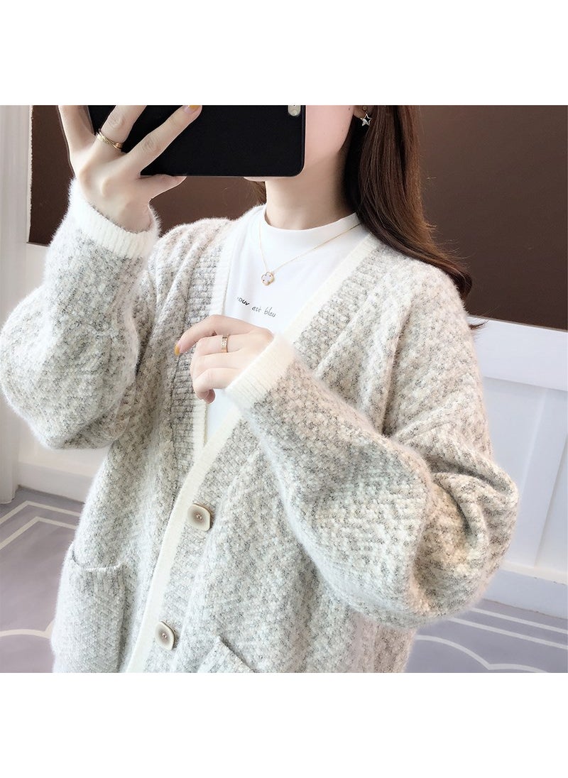 Autumn 2024 New Explosions Women's Sweater Loose Outer Wear Knitted Cardigan Early Autumn Mink Velvet Jacket