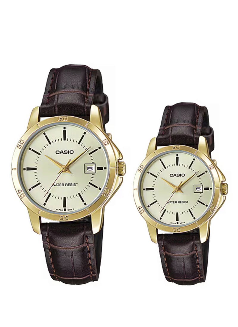 Standard Gold Dial with Brown Leather Strap Couple Watch MTP/LTP-V004GL-9AUDF