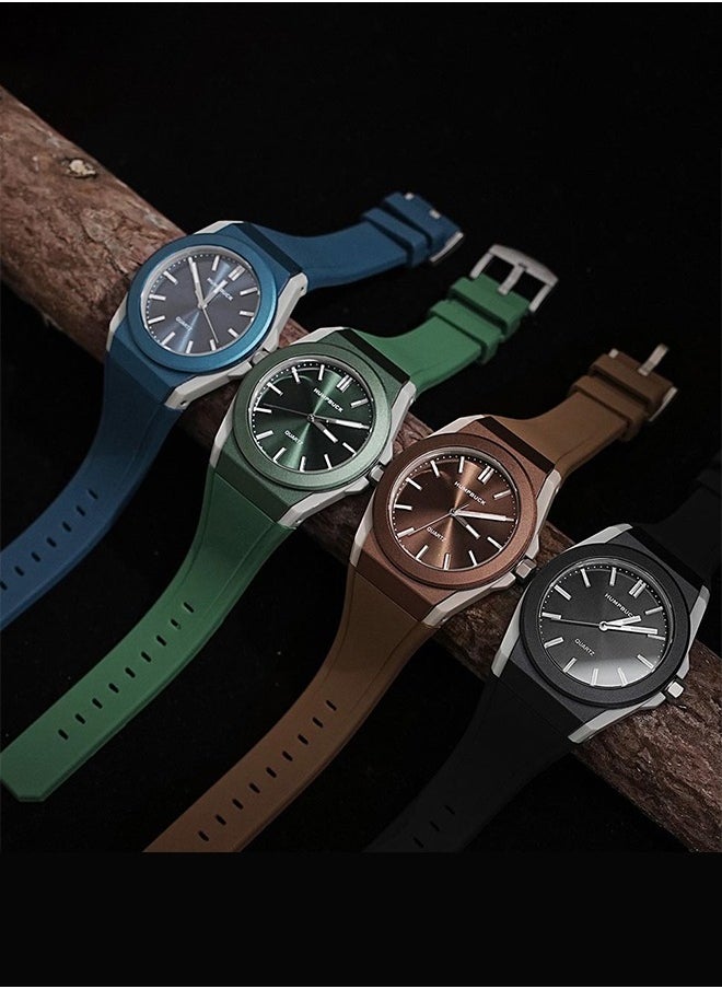 Quartz Watch for Men Sport Waterproof  Round Dial Sport Wristwatch 2303 Coffee Color