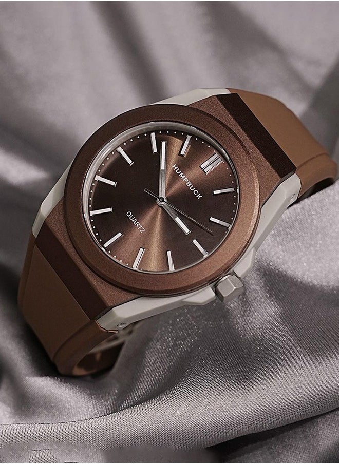 Quartz Watch for Men Sport Waterproof  Round Dial Sport Wristwatch 2303 Coffee Color