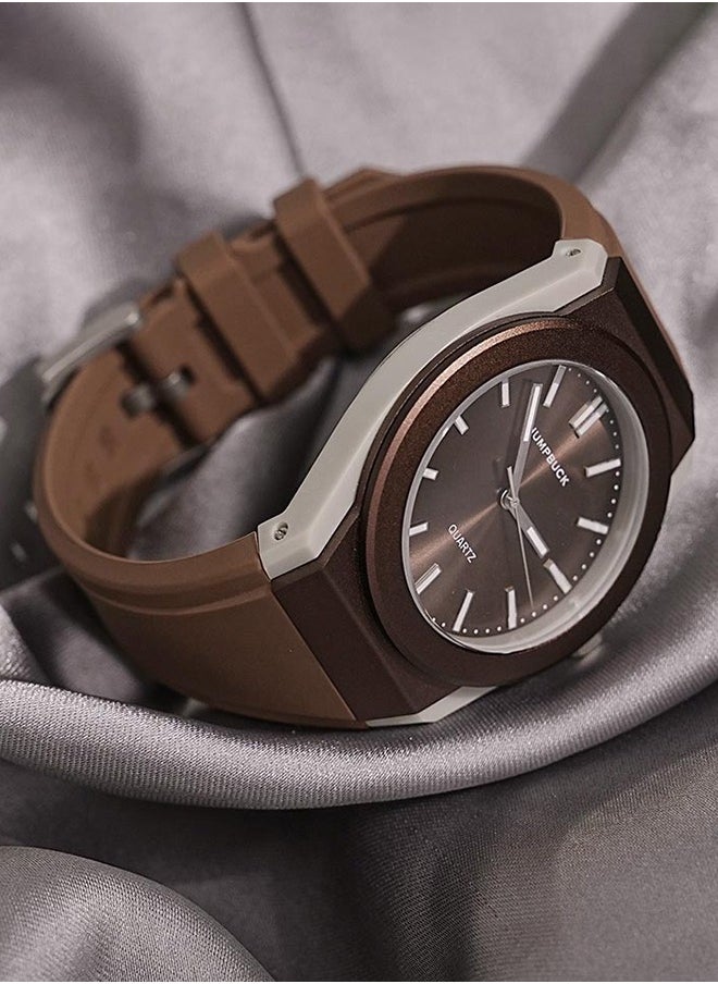 Quartz Watch for Men Sport Waterproof  Round Dial Sport Wristwatch 2303 Coffee Color