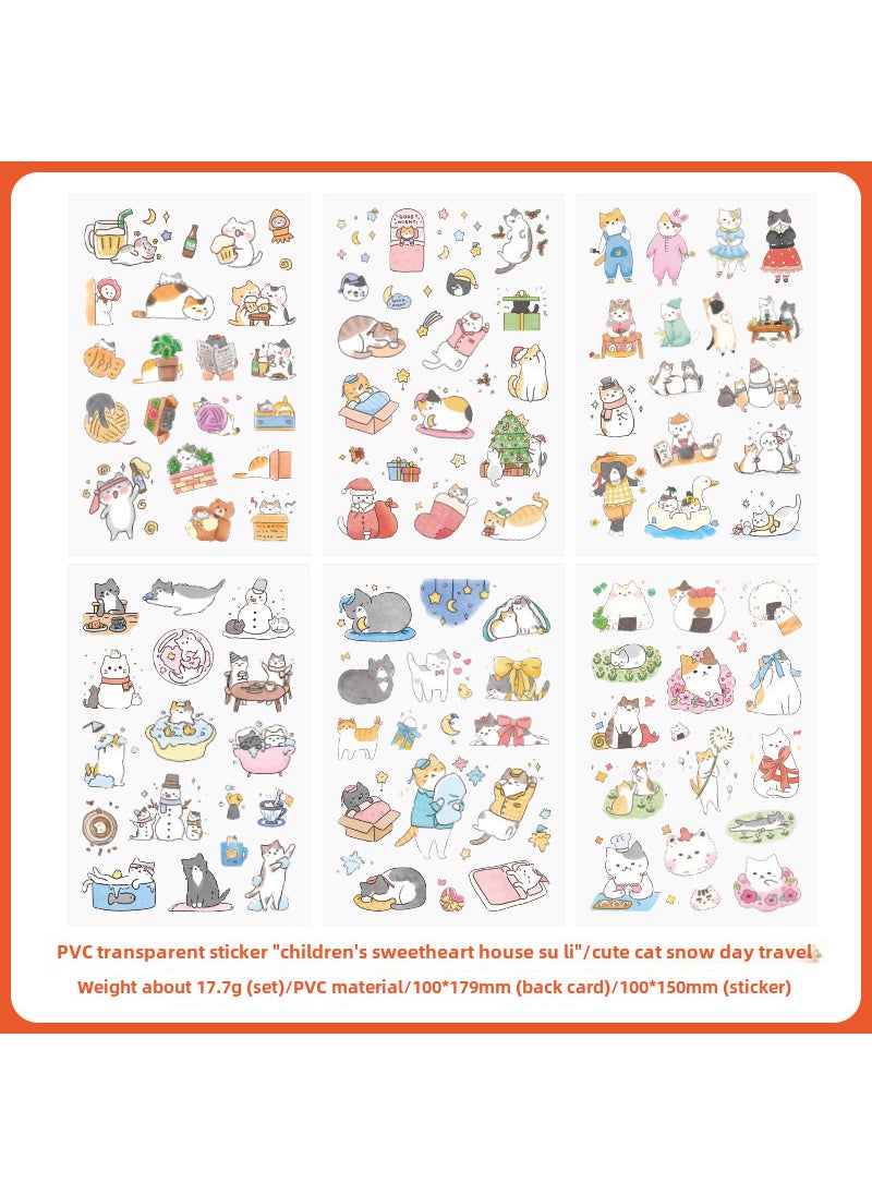 1 x 5 pcs 40 Cute Cartoon PVC Stickers Waterproof DIY 07 adorable cat Snow Day Tour