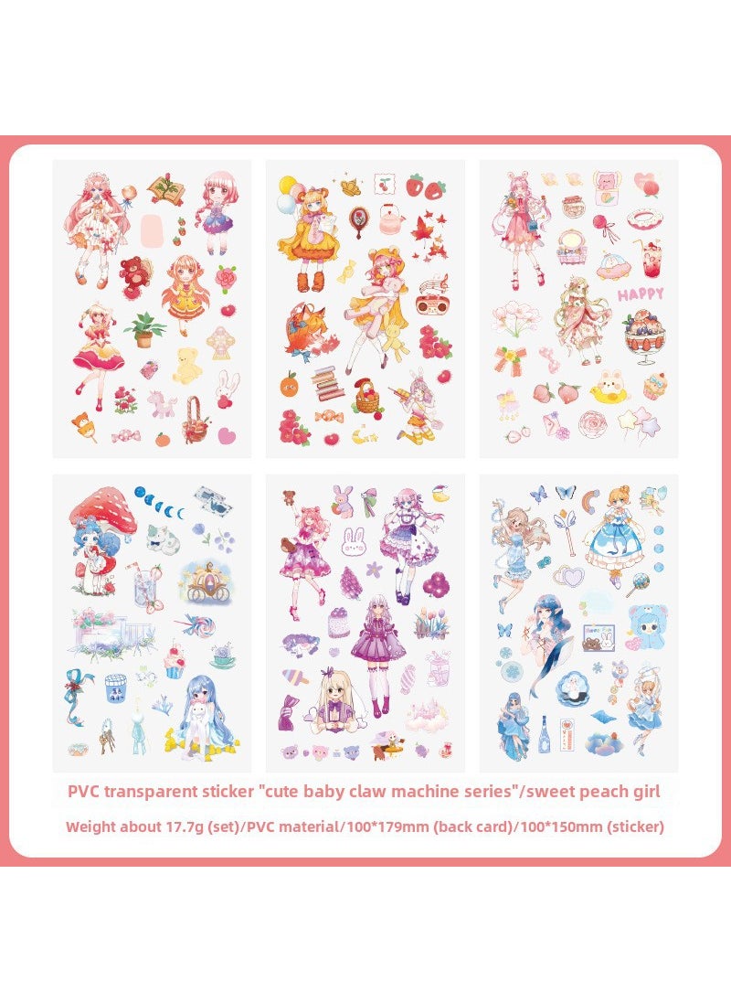 1 x 5 pcs 40 Cute Cartoon PVC Stickers Waterproof DIY 11 Sweet Peach Girl