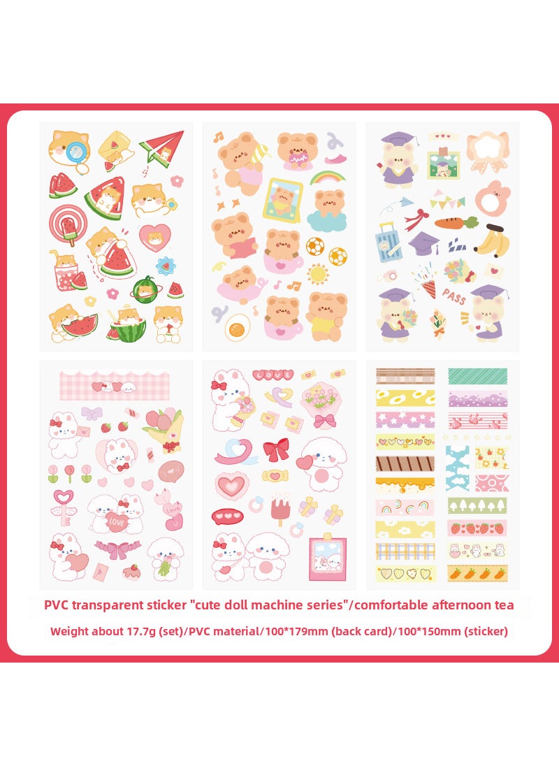 1 x 5 pcs 40 Cute Cartoon PVC Stickers Waterproof DIY 09 cozy afternoon tea