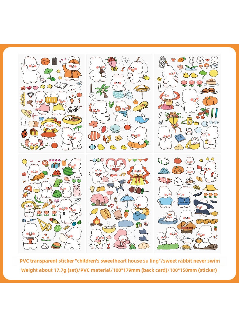 1 x 5 pcs 40 Cute Cartoon PVC Stickers Waterproof DIY 20 Sweet Rabbit Weekend