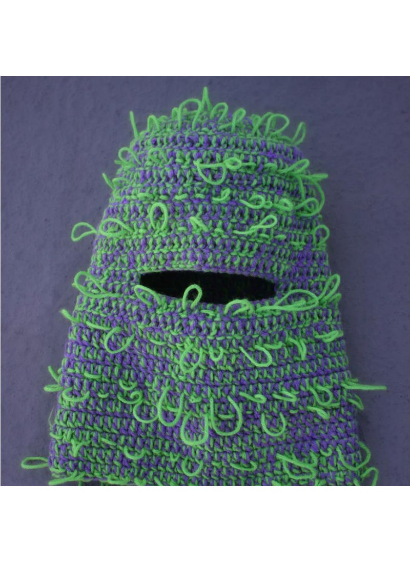 1 x 5 pcs 2024 New Knit Ski Mask Handmade Distressed Halloween Green purple coil