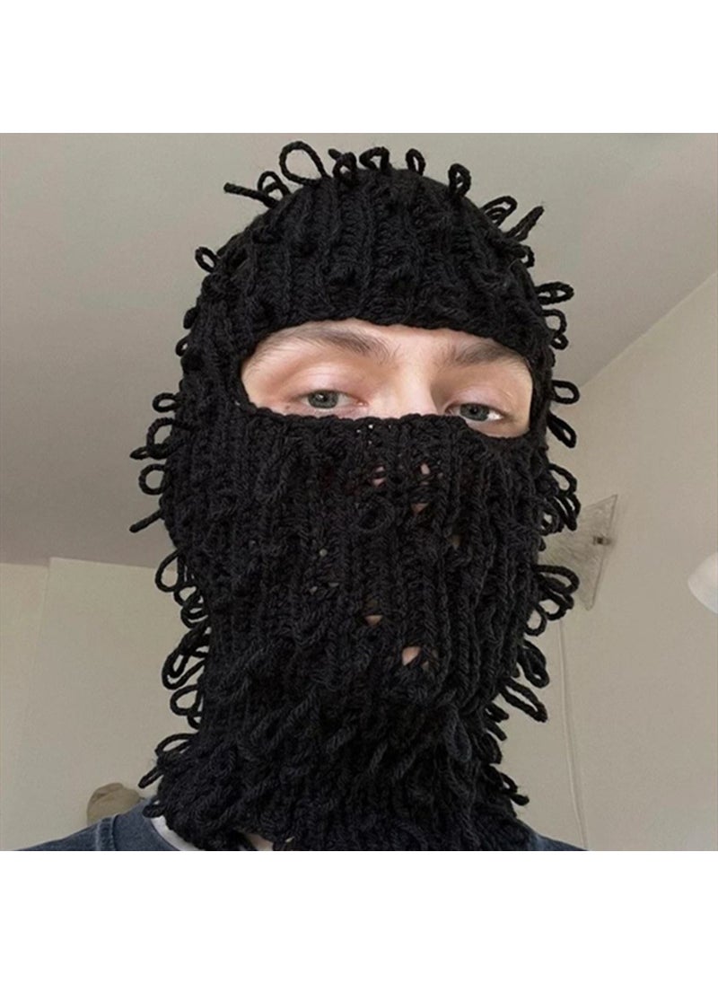 1 x 5 pcs 2024 New Knit Ski Mask Handmade Distressed Halloween Black coil no hole in stock