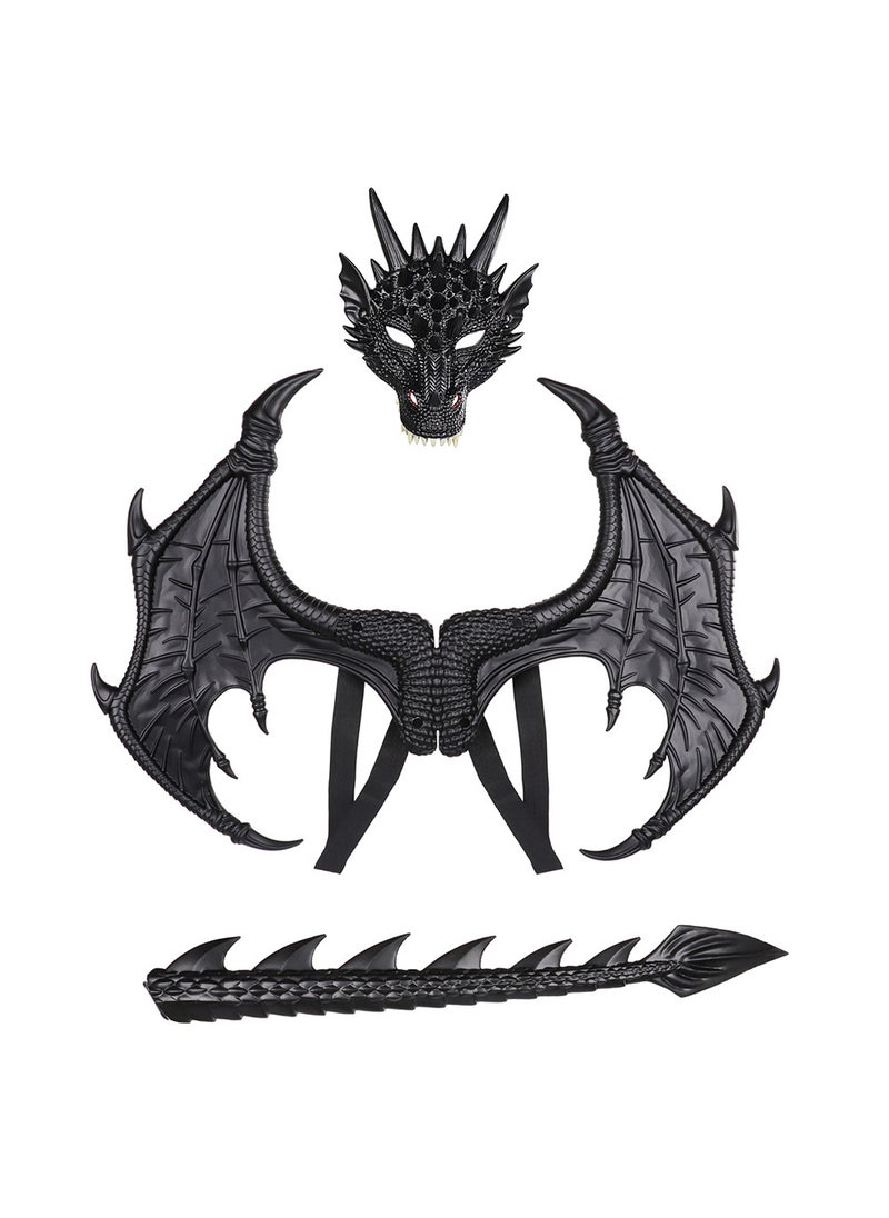 1 x 5 pcs Kids Dragon Costume Set Halloween Party Black RP dragon wings three-piece set