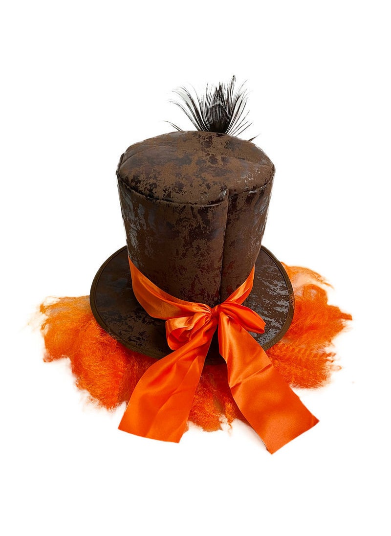 1 x 5 pcs St. Patricks Leather Top Hat with Wig Peacock feather orange wig hat