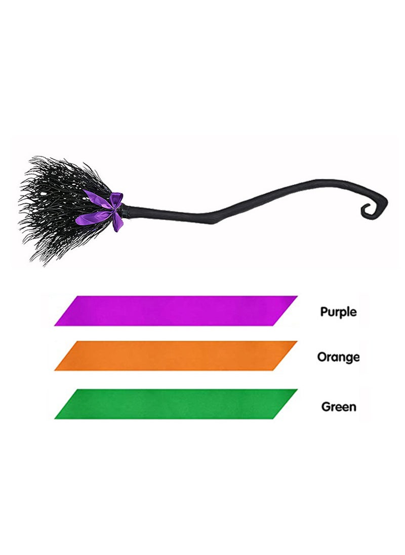 1 x 5 pcs Halloween Witch Broom Cosplay Plastic Prop Black broom (with ribbon orange, green, purple)