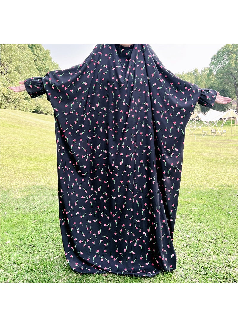 2022 Loriya Floral Maxi Dress Robe LR545 Black