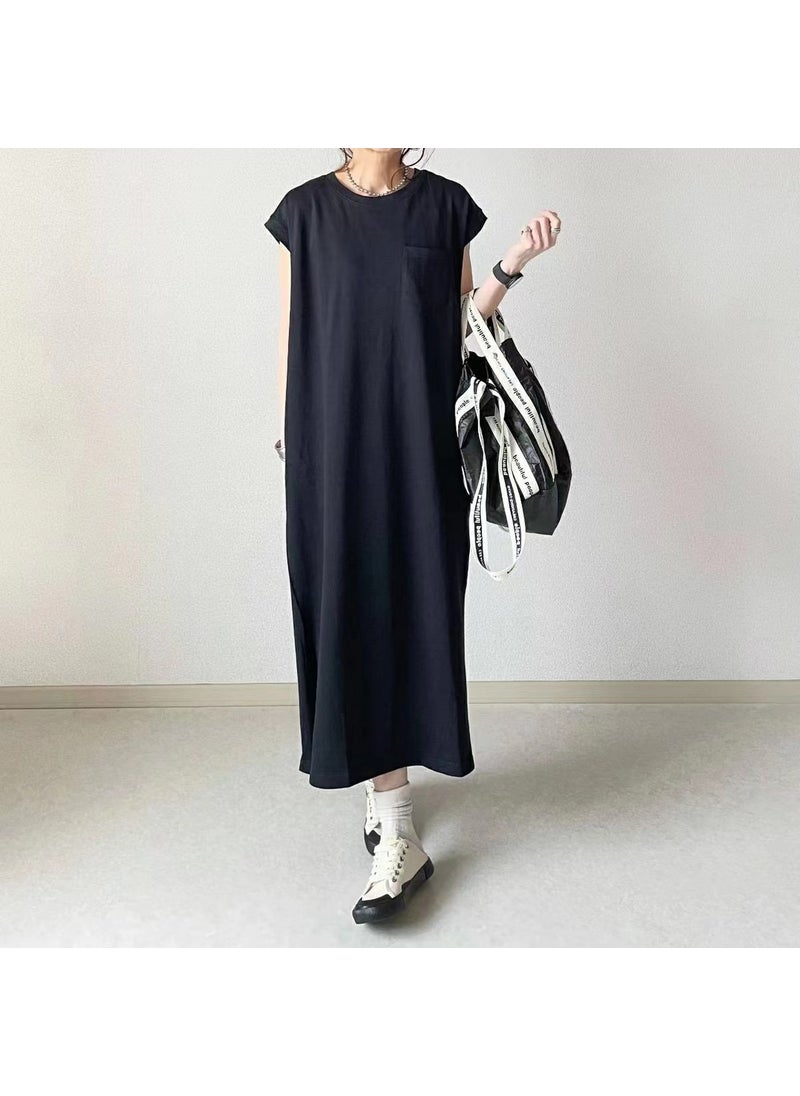 2023 Japanese-Inspired Summer Slim Maxi Dress with Batwing Sleeves Black