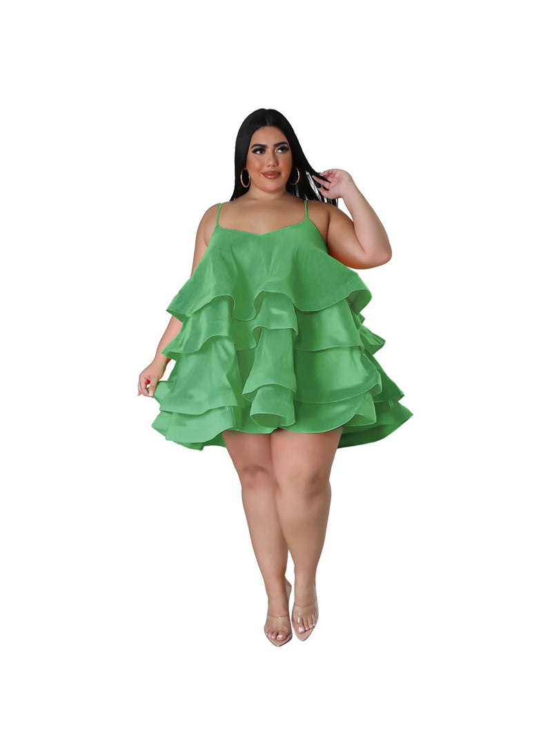 Sleeveless Ruffle Hem Dress with Adjustable Straps Light green