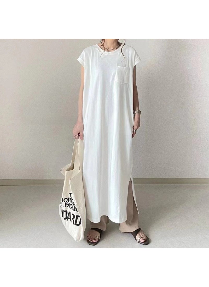 2023 Japanese-Inspired Summer Slim Maxi Dress with Batwing Sleeves White