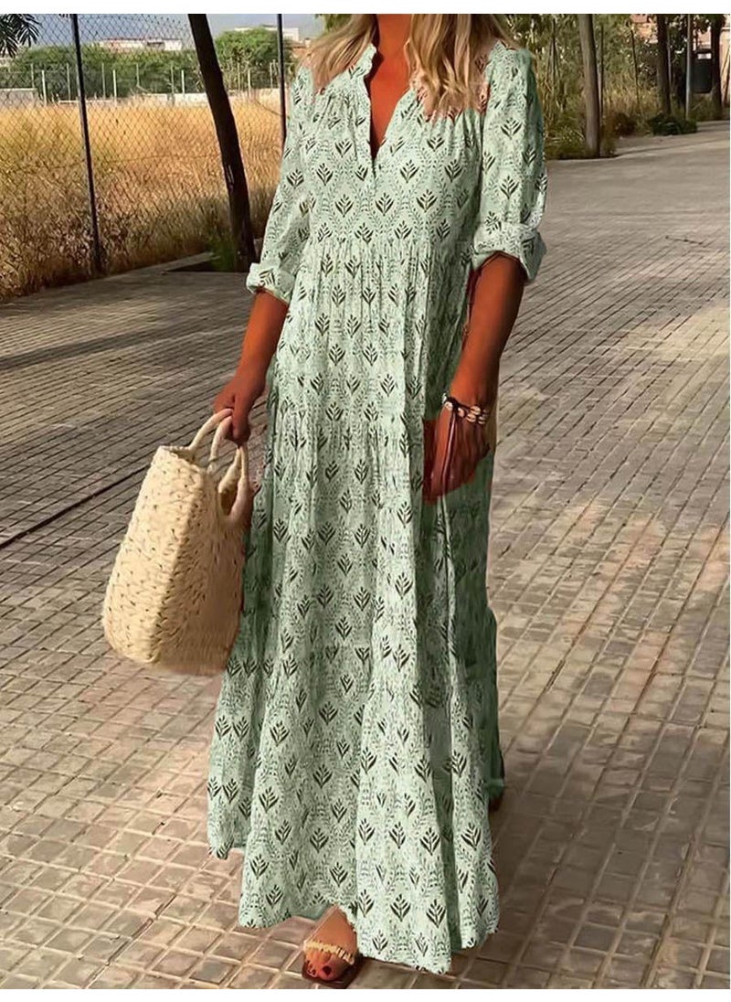 1 x 5 pcs 2023 Autumn Elegant Plus Size Retro Collar Maxi Dress Light green