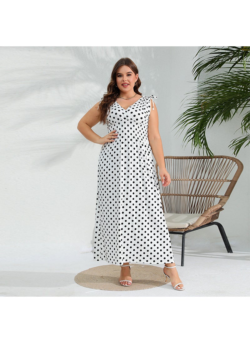 1 x 5 pcs Plus Size Floral Printed Maxi Dress Dot White