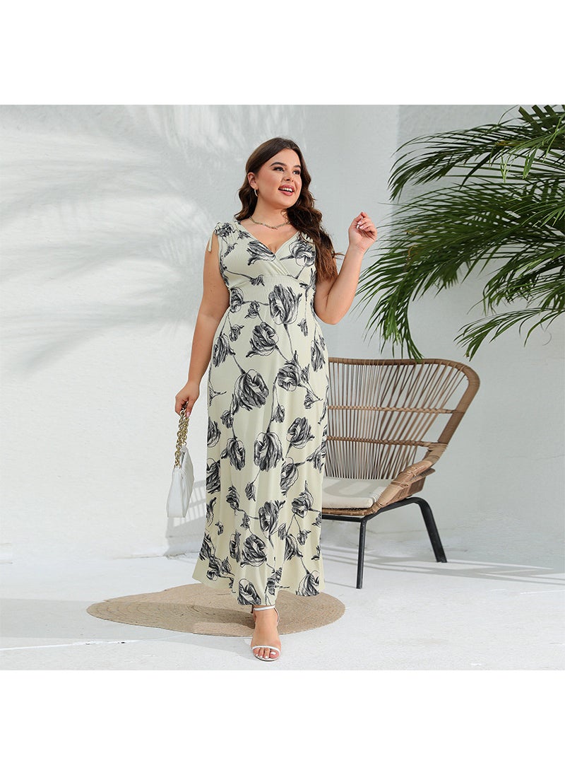 1 x 5 pcs Plus Size Floral Printed Maxi Dress Apricot