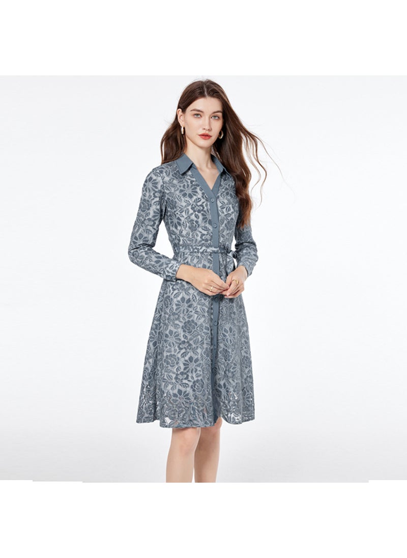 Plus Size Lace Cardigan Dress Spring Autumn Blue