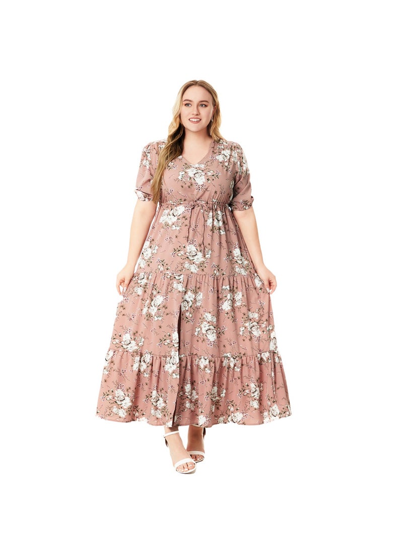 Plus Size Boho Print Summer Dress SQ0217 Pink