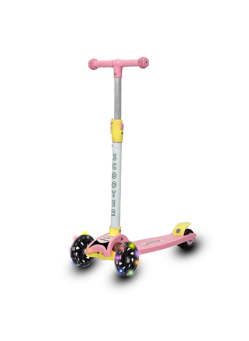 BUMTUM Speedy Kick Scooter for Kids 32 Inch with LED Wheel Lights, Height Adjustable Handlebar & Foldable Design & Rear Brakes for Kids of Age 3+ Years (Pink)